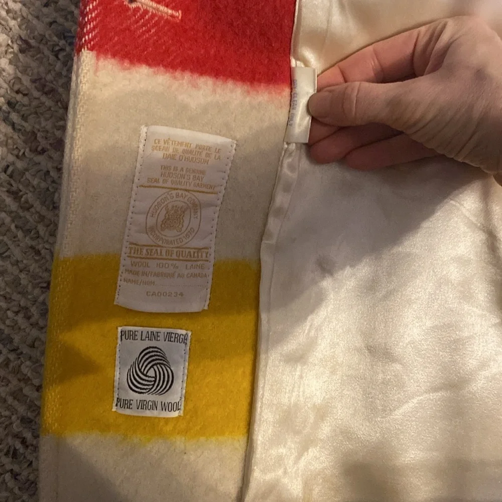 Vintage Hudson Bay Coat Womens Large 4 Point Blanket Stripe Hooded Long Trench - Picture 4 of 8